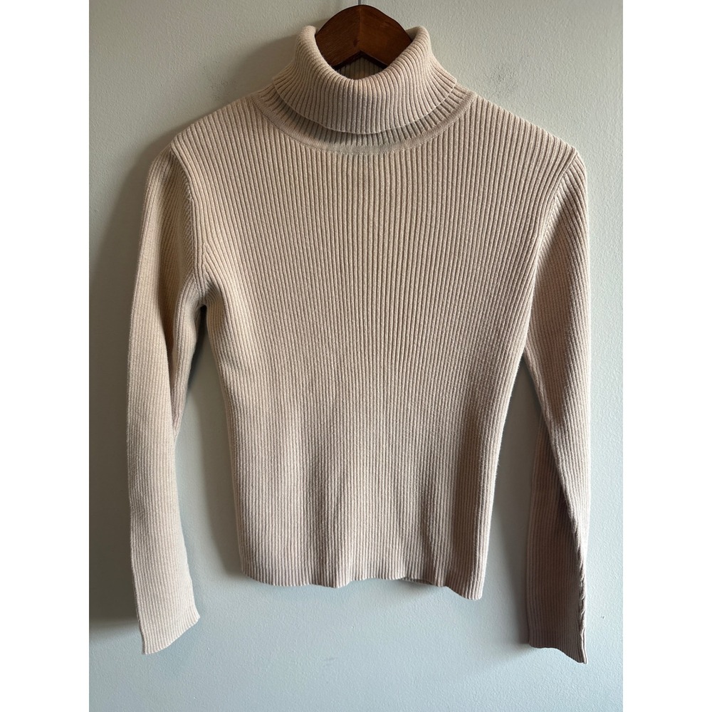 Christopher & Banks Beige Turtleneck Sweater 100% Cotton Tan Small Y2K Inspired